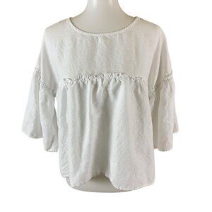 Niko And Linen Blend Boho Peasant Top 3 Relaxed Fit Flowy Sleeve Cottagecore